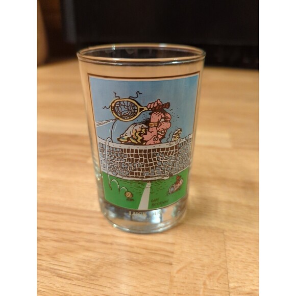 Gary Patterson Cartoonist Glass Cup Arbys Collectors Series Luck Out Tennis 1982 - Picture 1 of 7